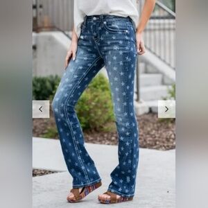 Miss Me Heaven Americana star print Hi Rise bootcut jeans